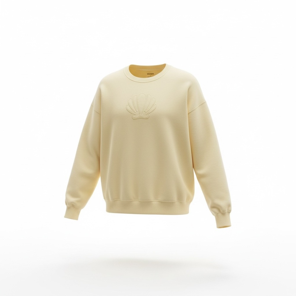 Hollister Cream Crewneck Sweater with Shell Design